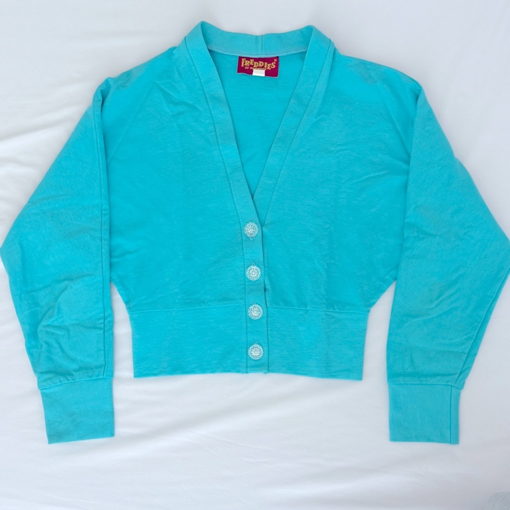 Freddie’s of Pinewood Batwing Cropped Cardigan, UK Size Small in Bright Blue